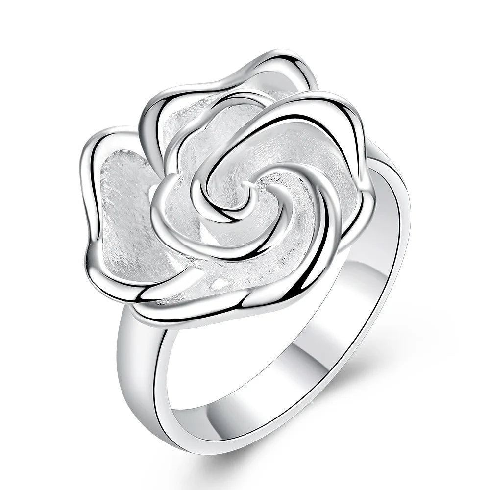 Sterling Silver Women Ring 7-10# Fine Flower Fashion